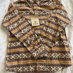ARIAT BOY'S TAN TEDDI AZTEC PRINT WESTERN SHIRT